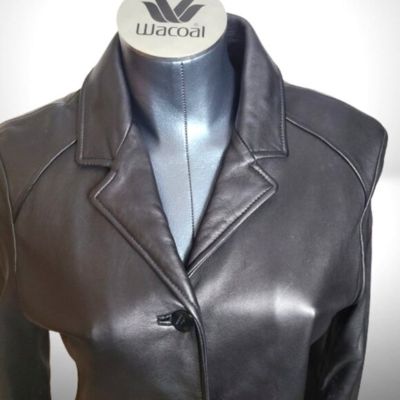 Kenneth Cole Reaction Black 100% Leather Coat – Size M – Tailored Long Jacket - Picture 3 of 11